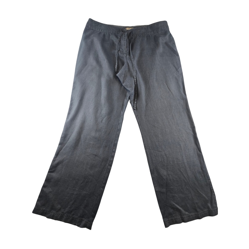 Tommy Bahama Womens 16 Black 100% Linen Wide Leg Drawstring Casual Pants